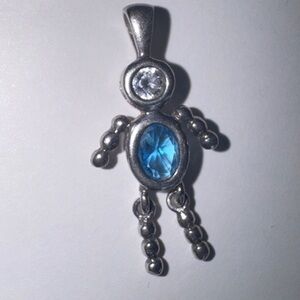 Vintage Sterling 925 blue glass and CZ December birthstone articulated charm